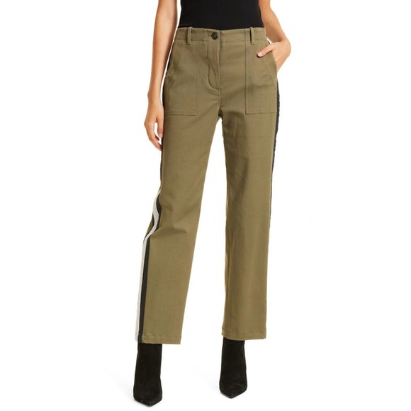 TWP Utility Pants Women 8 Dark Olive Green Cropped Side Stripe My Old Mans Chino - Picture 1 of 16